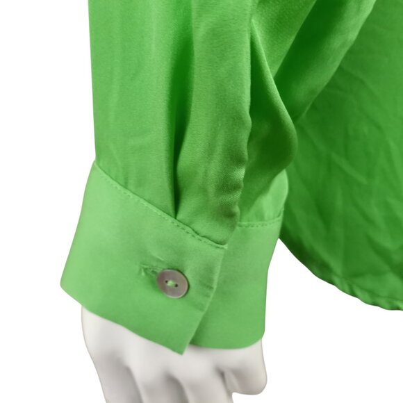 Nouvelle Silk95Five Green Silk Long Sleeve Button Up Tie Front Blouse - Picture 4 of 8
